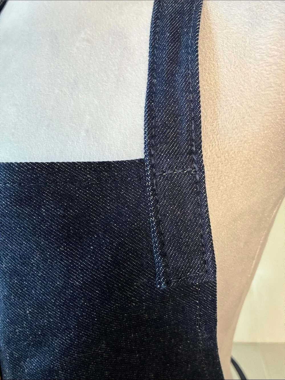 Premium Denim Apron with Brown Leather Pocket - Picture 10 of 11